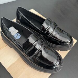 Aldo Black Patent Leather Loafers Size 8.5